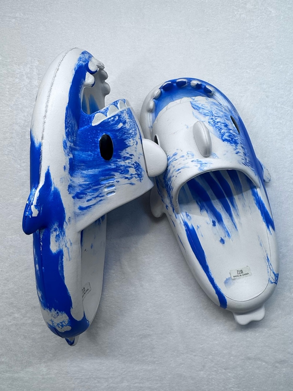 Blue & White Shark Slides Size 7/8 Novelty Shark Pool Beach Sandals